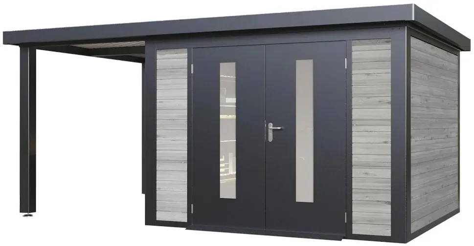 Wolff Finnhaus Metall-Holzgartenhaus Hybridhaus Alvar - 28 mm 526 x 240 cm (Alvar 5324) grau imprägniert