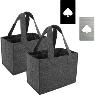 2 Stück Flaschenträger mit 2 Flaschenöffner,Flaschenträger 6 Flaschen, Wiederverwendbare Flaschenträger Filz, Flaschenkorb Wein Halter Bier Flasche Einkaufstasche, Weinflasche Tasche für Party