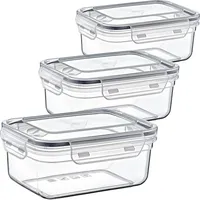 Centi Frischhaltedosen 3er Set 1l luftdicht, Clickverschluss, auslaufsicher, transparent