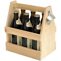 DanDiBo Flaschenträger 6 Flaschen Holz Bierträger mit Flaschenöffner 93945 Männerhandtasche
