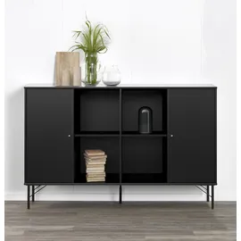 Hammel Furniture Sideboard HAMMEL FURNITURE "Mistral Kubus", schwarz, B:136cm H:89cm T:32,5cm, Spanplatte, Massivholz, Sideboards, mit zwei Türen und Metall Füße, Breite: 136 cm