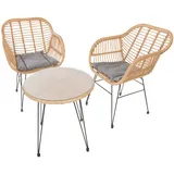 My Flair Gartenlounge-Set MY FLAIR, beige (beige, grau, grau), Eisen, Glas, Polyrattan, Sitzmöbel-Sets, 2 Stühle, 1 Tisch