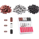 luckaide Schleifhülsen Nagelfräser 300 Stück, Nagelfräser Aufsätze 6 Stück, Schleifkappen Nagelfräser, 80/120/180GRIT Nagelfräser Schleifhülsen,Bits für Nagelfräser für Maniküre Pediküre Nagelpflege