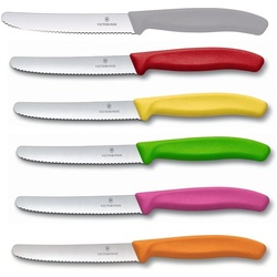 Victorinox Tafelmesser 6 Stück Bunter Mix Swiss Classic (Grau, Orange, Grün, Rot, Pink, Gelb) Küchenmesser Tomatenmesser Brotzeitmesser bunt