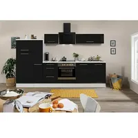 Respekta Premium Küchenzeile RP300WSCBO  (Breite: 300 cm, Schwarz, Mit Elektrogeräten)