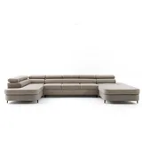muffo Ecksofa PRIAM MAXI U, Schlaffunktion, hohe Metallbeine, mit Bettkasten beige