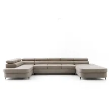 muffo Ecksofa PRIAM MAXI U, Schlaffunktion, hohe Metallbeine, mit Bettkasten beige