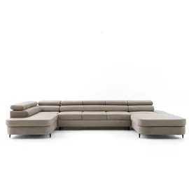 muffo Ecksofa PRIAM MAXI U, Schlaffunktion, hohe Metallbeine, mit Bettkasten beige