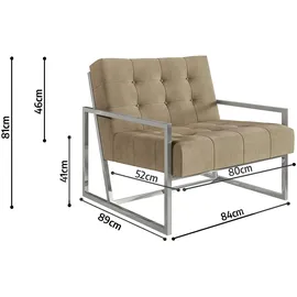 s-style möbel Loungesessel Tampa Samtstoff 84 x 81 x 89 cm Beige/Silber