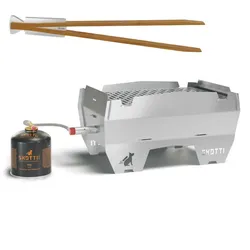 SKOTTI Grill Edelstahl + Tongs Grillzange + Gaskartusche