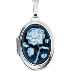 Medallion-Anhänger JOBO "Anhänger Medaillon oval", silber (silber 925), Schmuckanhänger, Damen, Silber 925 (Sterlingsilber), 925 Silber mit Achat