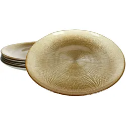 6x Kairo Gold Kuchenteller Glas 6 Personen Dessertteller Relief