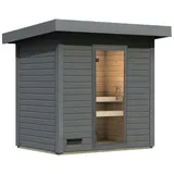 Karibu Gartensauna Saunahaus Caapi 2 terragrau Ganzglas Saunatür Ohne Ofen inkl. 10-teiligem gratis Saunaset im Wert von 232,94 €