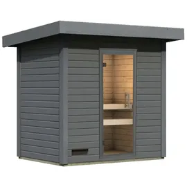 Karibu Gartensauna Saunahaus Caapi 2 terragrau Ganzglas Saunatür Ohne Ofen inkl. 10-teiligem gratis Saunaset im Wert von 232,94 €