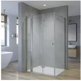 AQUALAVOS Eckdusche Duschkabine Eckeinstieg Duschabtrennung 180o Falttür mit Seitenwand, BxT: 120x70 cm, 5 mm Einscheiben-Sicherheitsglas (ESG), Spritzschutz im Bad, Acryl- Eckregale mit Edelstahl Glasklemmen 120 cm x 187 cm x 70 cm