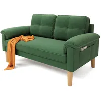 Xbro Sofa 2 Sitzer, Kleine Couch 2 Sitzer mit Armlehne und Seitentasche, Modernes Stoffcouch für Wohnzimmer,Wohnung,Büro,Einfache Montage, 144 x 77 x 77 cm, Grün