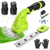 12V Heckenschere Akku 2-in-1 Elektrisch Strauchschere Grasschere mit 2 Stück 1500mAh Akku und Ladegerät Gartenschere Elektrische Rasenschere mit 2 Messerlänge Schnittbreite Rasenkantenschneider