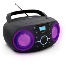 Mooov 477415 Tragbarer CD-Player, CD-Audio-Lesegerät CD-R/CD-RW/CD-MP3, FM-Radio, USB-Anschluss, LED-Lichteffekte, ergonomischer Griff, Stromversorgung oder batteriebetrieben, Schwarz