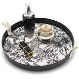 HARLIANGXY Kosmetiktablett mit Leder Griff, Deko Tablett mit Kissen, Make up Organizer Tablett Matt, Ablagefach für Badezimmer Schlafzimmer Wohnzimmer 28CM