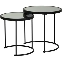 Kadima Design Edles Beistelltisch Set mit Glasplatten, modernes Design, schwarzer Farbton, 50x50,5x50 cm und 42x45,5x42 cm