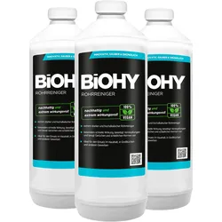 BiOHY Rohrreiniger (3x1l Flasche) | EXTRA STARK | Flüssiger, hochkonzentrierter Abflussreiniger | Geruchsneutral | Für alle Verstopfungen