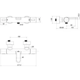 Villeroy & Boch Universal Aufputz-Wannenarmatur mit Thermostat Nickel gebürstet