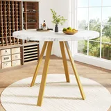 okwish Runder Küchentisch Esstisch aus MDF-Platten für 4 Personen,Couchtisch mit Marmormuster und goldene Metall-Tischbeine,weiß+gold - Weiß