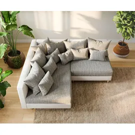 DeLife Ecksofa Clovis Weiss Hellgrau Ottomane Links Modulsofa
