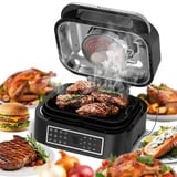 Grill und Heißluftfritteuse TurboAir 1800W, bis zu 6,5 L Volumen mit digitalem Temperaturfühler & Knusperplatte Fleischthermometer Elektrogrill Tisc