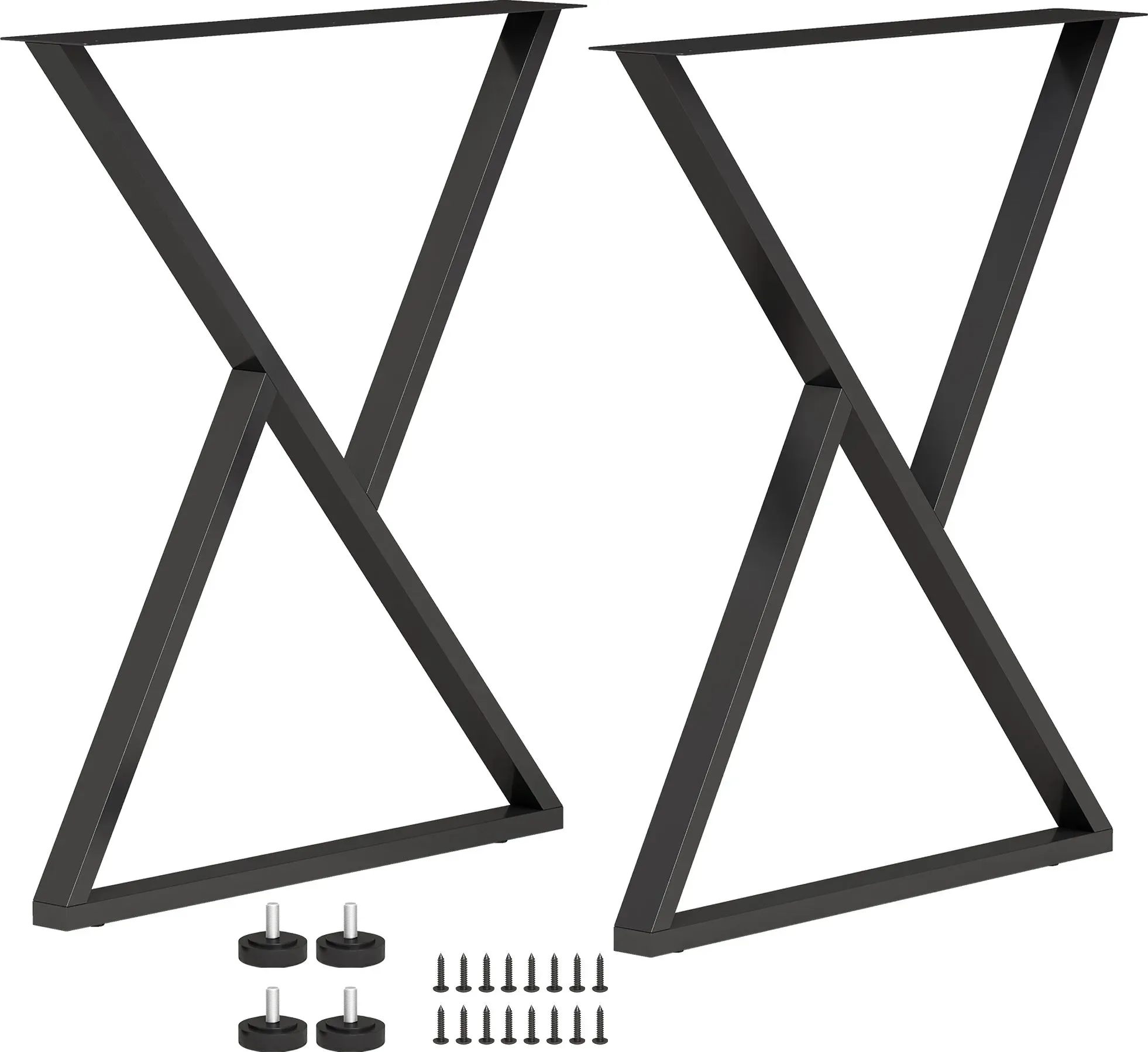 HOMCOM Stahl-Tischbeine, 2er-Set X-förmige Beine für industrielle Möbel mit verstellbaren Füßen und Schrauben, für Esstisch/Bank, 60x10x72 cm, Schwarz   Aosom