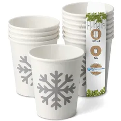 BIOZOYG 50 Stück Heißgetränke-Trinkbecher 200ml / 8ozPappe Winterliche Bedruckung, Einwegbecher Glühweinbecher Pappbecher, biologisch abbaubar