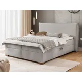 s-style möbel - Lovetti Boxspringbett 180x200 Mit Topper Und Bettkästen Aus Hellgrau Strukturstoff-cordoptik, Massivholz Füße