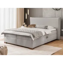 s-style möbel - Lovetti Boxspringbett 180x200 Mit Topper Und Bettkästen Aus Hellgrau Strukturstoff-cordoptik, Massivholz Füße