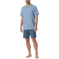 SCHIESSER Herren Schlafanzug Kurz V-Ausschnitt-Nightwear Set Pyjamaset, blaugrau_181153, 52