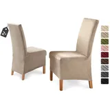 Beautex Stuhlhusse Eva Stuhlhussen Lang, Samt Stuhlbezug, elastische Stretch Husse beige