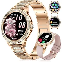 Elegante Smartwatch Damen mit Telefonfunktion 2026 Gold rund mit Blutdruckmessung für Android und Apple Geräte wasserdicht mit Armbandwechsel - Gold