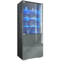 Vladon Vitrine, Grau, 50x122.5x34.5 cm, Wohnzimmer, Wohnwände, Vitrinenschränke