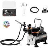 Vevor Tank 1/6 PS mit Luftkompressor & 1 Dual Action Airbrush Pistole mit 3 Düsen (0,2/0,3/0,5 mm)