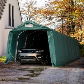 TOOLPORT 3,3x9,6m Zeltgarage, PVC-Plane, dunkelgrün, mit Statik (Erduntergrund) - (58314)