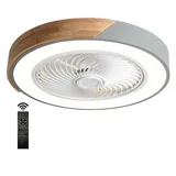 Moderner Deckenventilator mit Licht, Deckenventilator mit Beleuchtung und Fernbedienung, LED Dimmbar, 3-farbig, Rund Hölz Deckenleuchte mit Ventilator für Wohnzimmer Schlafzimmer Innendeckenventilator