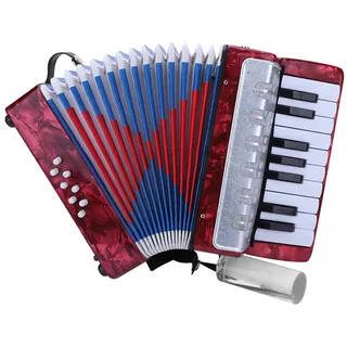 Akkordeon Für Anfänger, 17 Tasten 8 Bässe, Leichtes Bassklavier Aus ABS, Muskelinstrument Zum Üben Für Kinder, Erwachsene Und Schule (Rot)