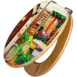 Banjado Design WC Sitz Bambus Holz Toilettendeckel Mit Absenkautomatik Klodeckel WC-Sitz Soft Close Mit Motiv Grünes Fahrrad