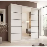 MOEBLO Schiebetürenschrank Lumis 200 (Moderner Kleiderschrank mit Spiegel für Schlafzimmer und Ankleidezimmer, 3 Schiebetüren, 11 Einlegeböden, stabile Kleiderstange, Schwebetürenschrank Schrank Garderobe Schiebtüren Schlafzimmer, Wohnzimmerschrank mit Spiegel) (BxHxT): 200x215x58 cm weiß