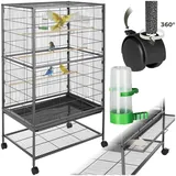 tectake® Vogelkäfig, in Hammerschlagoptik, 2 Schiebeöffnungen und geringer Gitterabstand, 78 x 52 x 131 cm