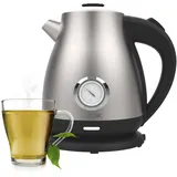 Cecotec Wasserkocher 1,7L Thermosense 620 Retro Steel, 2200W, Antikalkfilter, 360° Basis, Analoges Thermometer, Doppelsicherheit, Edelstahl 18/10, Kabellos, Schnelles Aufkochen, BPA-frei