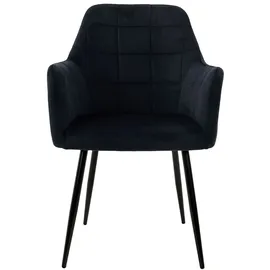 ECD Germany 2er Set Schwarz | Samtbezug, Armlehnen, Metallbeine, ergonomische Esszimmer- & Küchenstühle