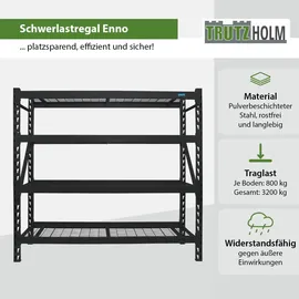 Trutzholm Schwerlastregal Stahl 180x190x60 cm schwarz 3200 kg 4 Gitterböden