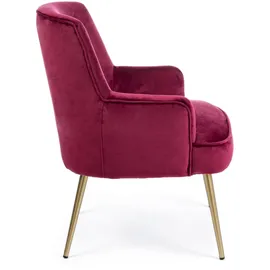 BIZZOTTO Sessel Clelia in Samt-Optik, modern und gepolstert, Rot Weinrot, goldfarbenes Metallgestell