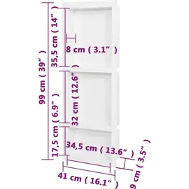 vidaXL Duschnische mit 3 Fächern Hochglanz-Weiß 41x99x9 cm