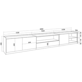 SKRAUT HOME Lowboard 310x50x37 cm Schwarz Eiche Holzwerkstoff